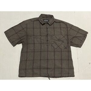 FrizmWORKS Womens 1/2 Button Up Shirt  Plaid Size Medium Pockets Stretch Korea